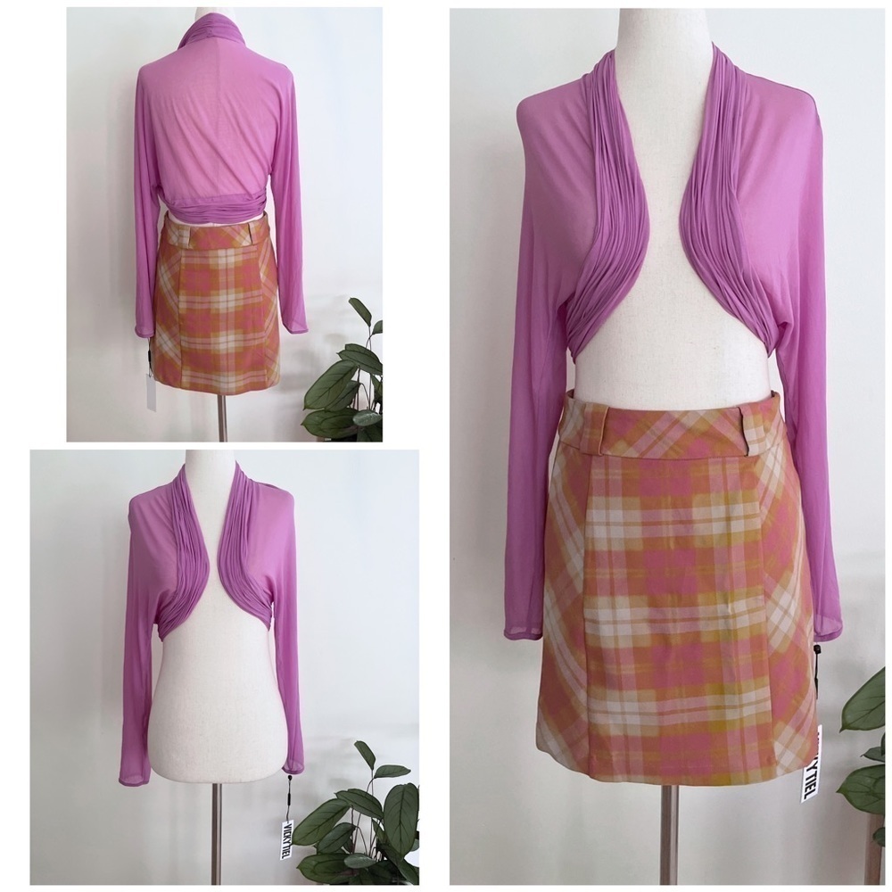 NWT Vicky Tiel Sheer Lavender Purple Y2K Euphoria Jules Shrug Cropped Blouse‌‌